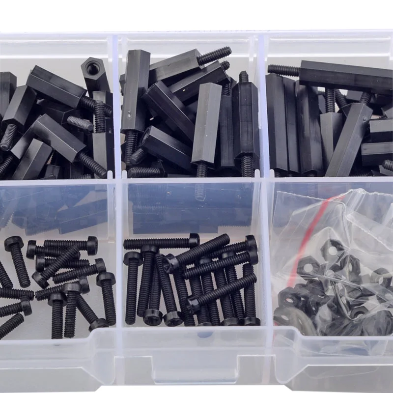 220pcs M2Black Hex Nylon Standoff Spacer Column Assortment Kit Screw Nut Washer Fixed Plastic Spacing Screws For PCB Motherboard