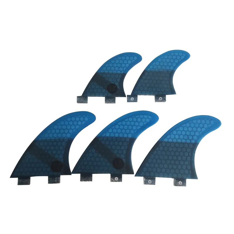 Fiberglass Surfboard Fin, Double Tabs, UK2.1, Honeycomb Fibre, Blue Color Fins, 5 in Per Set