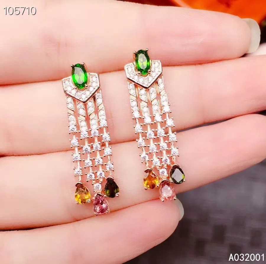 

KJJEAXCMY fine jewelry natural Tourmaline 925 sterling silver women earrings new Ear Studs support test classic