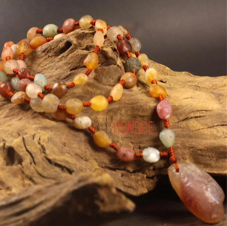 Wholesale Natural desert gobi stone agate stone necklace raisin color ethnic wind round bead sweater chain