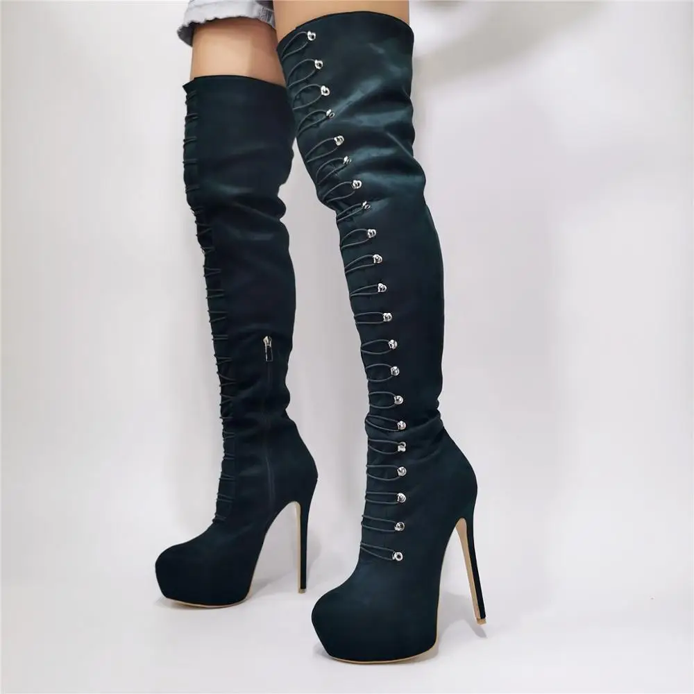 

Real photo Thigh High Boots For Tall Women Utral High Heels Shoes Nightclub Party Platform Boots Over The Knee Stretch Winter