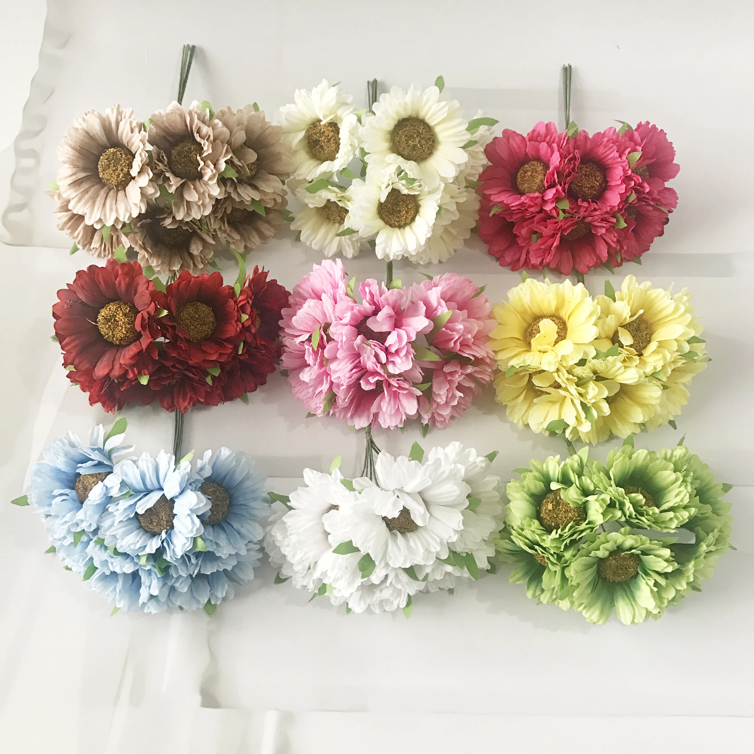 6pcs 5CM handmade gerbera artificial flower For home garden bride wedding decoration DIY garland material scrapbook fake flower