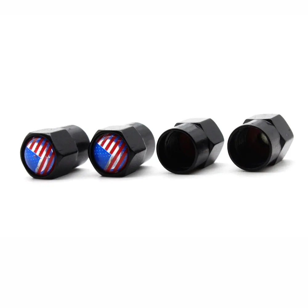 AUTCOAT 4 Pçs/set Universal Americano Tampas Da Haste Da Válvula Do Pneu Bandeira, Premium Metal de Alumínio Vedação De Borracha Do Pneu Da Roda da Haste Da Válvula de Ar Caps