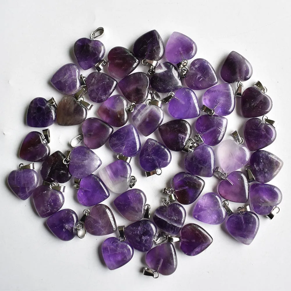 Fashion natural amethysts love heart shape charms pendants 16mm  for DIY Jewelry Making Wholesale 50pcs/lot  free shipping