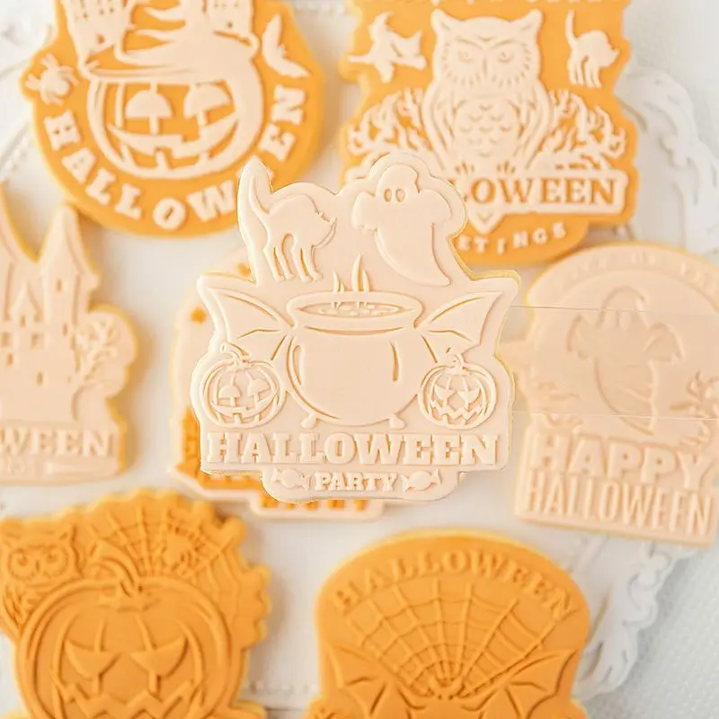 Cake Decoration Tool Happy Halloween Cake Cookie Stamp Embosser Cutter Acrylic Ghost Castle Fondant Sugar Craft Cake Cutter Mold