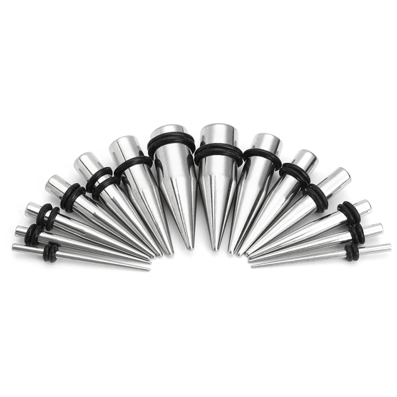 36PCS Stainless Steel Tunnels Tip Cone And Single Horn Ear Expansion Flesh Tunnel Ear Stretcher Piercing Tragus Ear Plugs