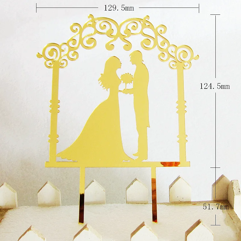 Single sale Love Wedding Mr & Mrs Cake Flag Topper Gold Red Acrylic Cake Flags For Wedding Anniversary Party Cake Baking Decor