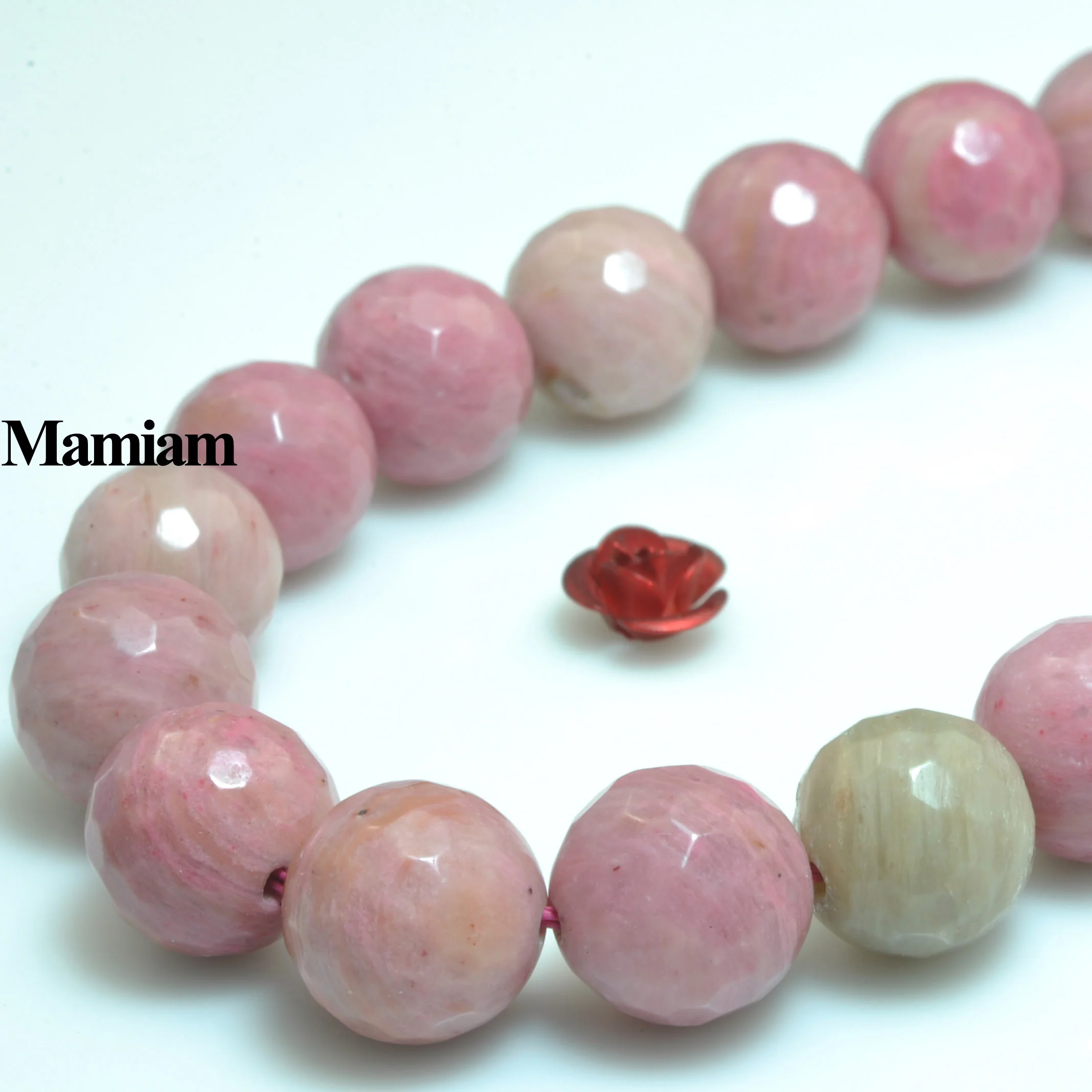 Mamiam Natural Chinese Pink Rhodonite Beads 6-10mm Faceted Round Stone Diy Bracelet Necklace Jewelry Making Gemstone Gift Design