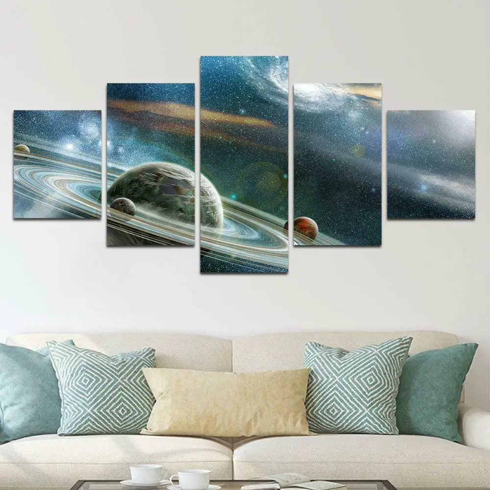 Deep Outer Space Universe Galaxy 5 piece HD Art Wall Home Decor Canvas Print Frameless Module