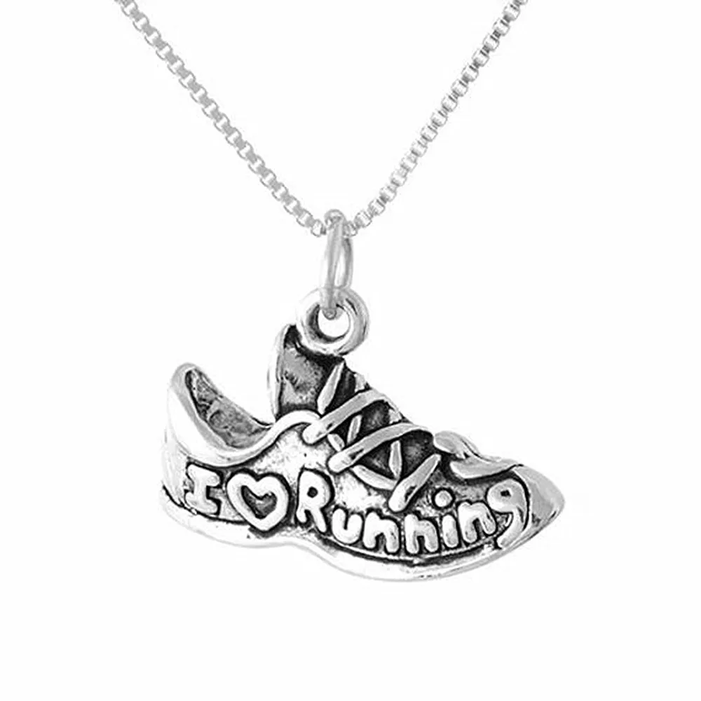 Drop Ship Vintage Antique Silver Gym Spirit I Love Running Sport Shoe Charm Necklace Alloy Jewelry