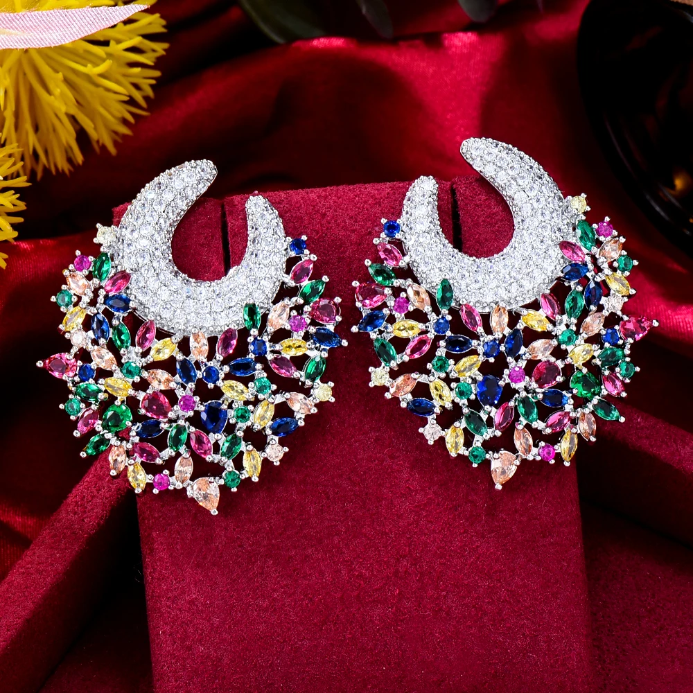 GODKI Famous Luxury High Jewelry Flower Wreath Stud Earring For Women Accessories Full Zircon Earrings pendientes mujer moda