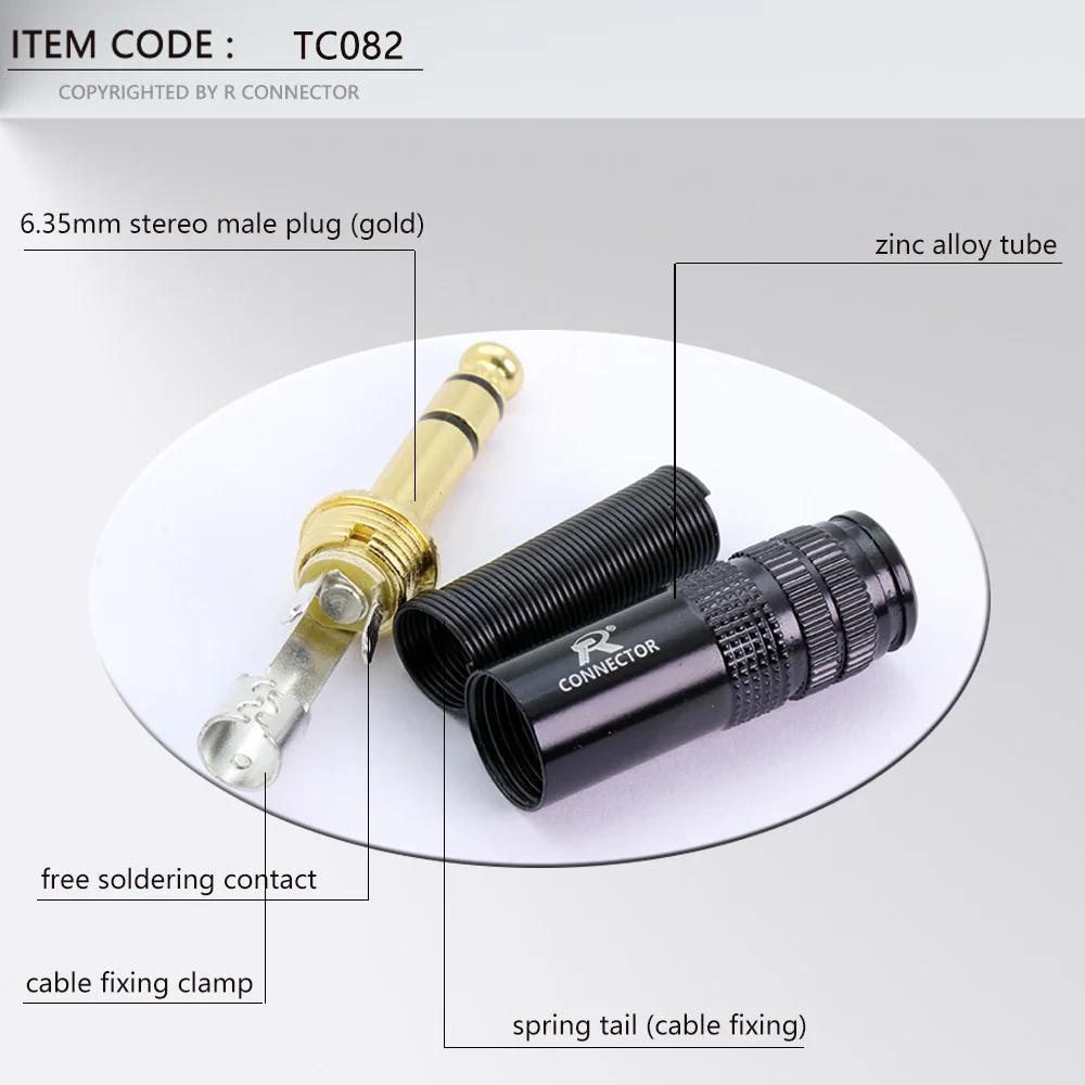 10PCS Stereo Gold Plated 6.35MM Audio & Video Plug Connector 12*1 6.3 Audio Jack Black Electrophoresis Plug Microphone Connector