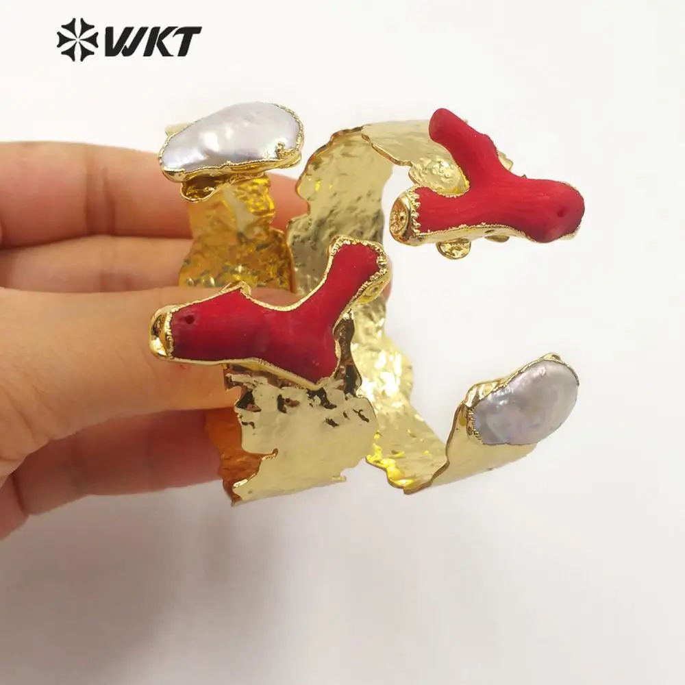 

WT-B512 WKT уникальный дизайн красный коралловый жемчужный браслет регулируемый женский богемный винтажный стиль лава браслет ювелирные изделия