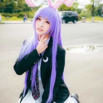 Reneecho Touhou Project Costume Adult Reisen Udongein Inaba Cosplay Girls Women School Uniform Dress Cosplay wigs headwear