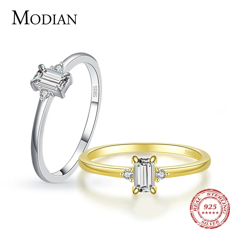 Modian Authentic 925 Sterling Silver Classic Charm Emerald Cut Zirconia Finger Rings For Women Hypoallergenic Wedding Jewelry