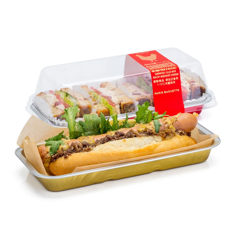 Sandwich 248ml Cake Box Baking Mold Bread Hot Dog Aluminum Foil Tin Foil Disposable Box Take-out Food Beno Box With Cover 50pcs