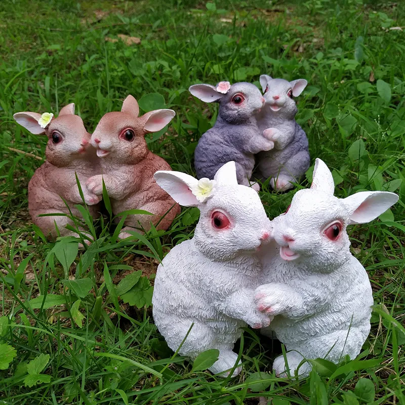 Courtyard Garden Simulation Animal Resin Bunny Ornaments Park Outdoor Satue Crafts Pastoral Villa Balcony Figurines Decoration