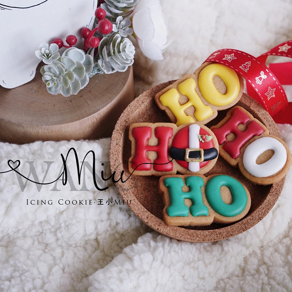 1Pc Christmas Biscuit Mold Icing Cookie Mold HOHOHO Letters Cookie Cutter DIY Pastry Fondant Cake Cute Baking Mould Kitchen