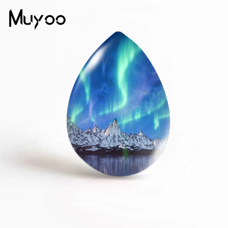 2020 New Aurora Polar Lights Glass Photo Cabochon Tear Drop Cabochons Jewelry Landscape DIY Accessories