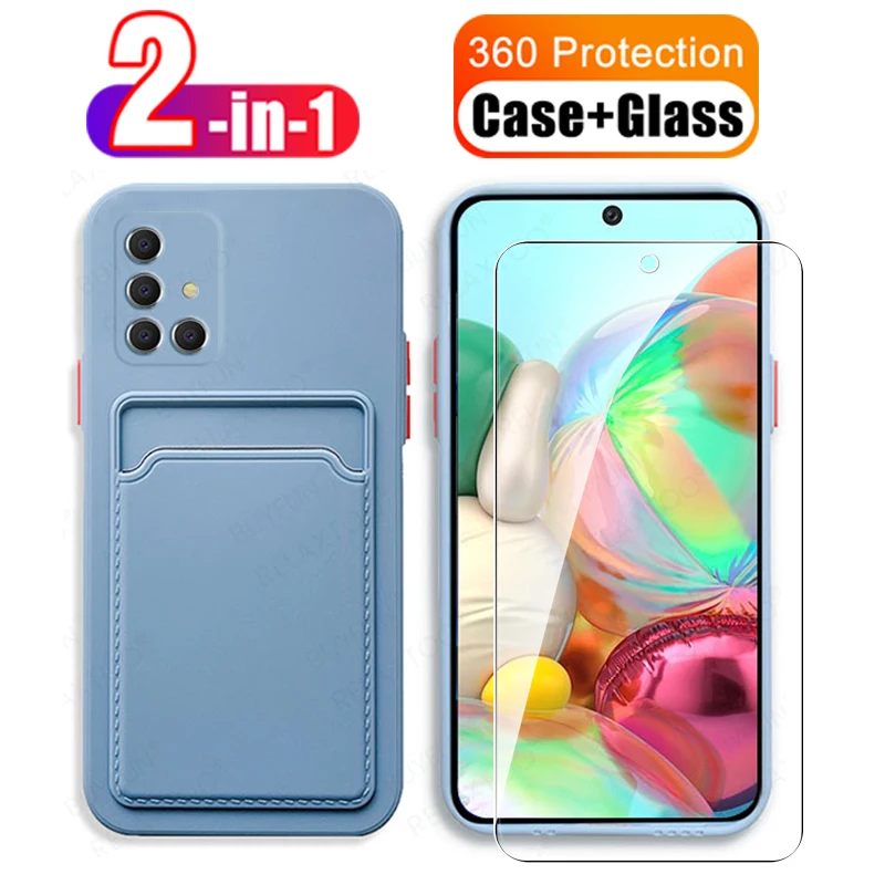 2-in-1 Card Pocket Camera Protection Case For Samsung A71 4G Soft TPU Shell On For Galaxy A71 A7 1 A 7 1 71 + Screen Glass Cover