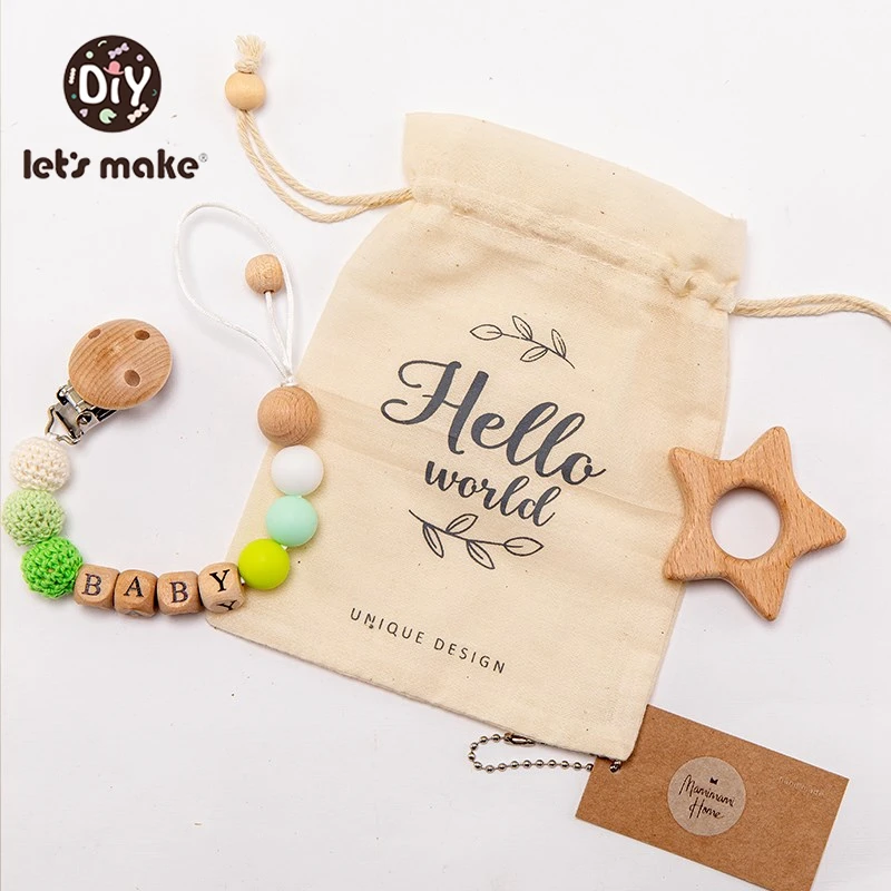 Let's Make 1Pcs Wooden Pacifier Chain Clips Personalized Dummy Clip Baby Pacifier Chain for Baby Teething Soother Chew Toys Gift