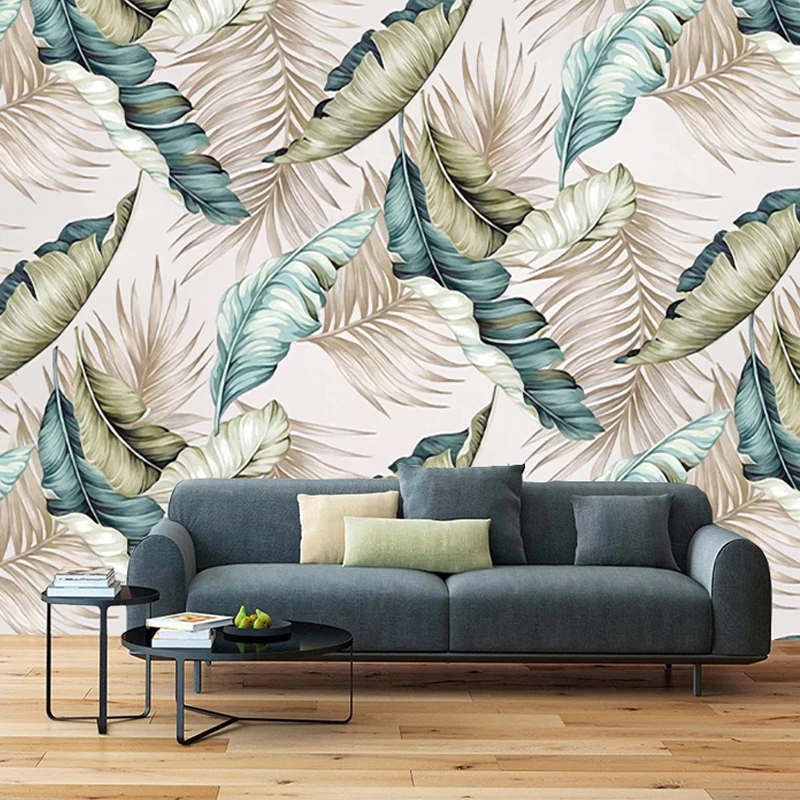 

Custom Self-Adhesive Wallpaper Modern Hand-painted Banana Leaves Tropical Rainforest Murals Living Room TV Sofa 3D Wall Stickers