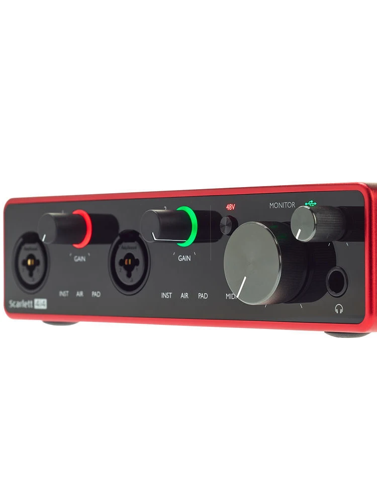 بطاقة الصوت Focusrite Scarlett 4i4 واجهة الصوت الثالثة أربعة مدخلات خطية متوازنة لتوصيل أجهزة التركيب وآلات الطبل