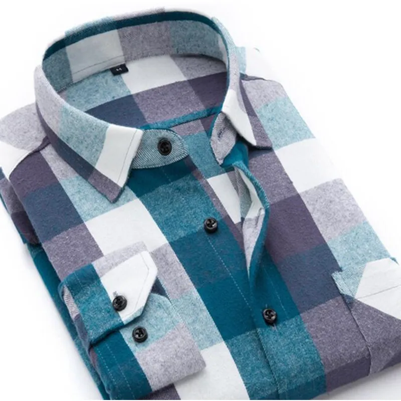 Spring Fall 2020 New Mens Casual Plaid Shirts Long Sleeve Slim Fit Comfort Soft Flannel Cotton Shirt Leisure Styles Man Clothes