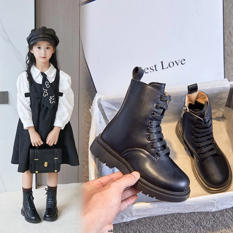 Kids Leather Beige Boots Waterproof Children Sneakers Gray Black Boots For Baby Girl Boots Boy Shoes Birthday Gift