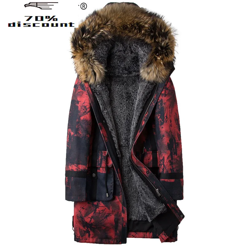 Winter Jacket Men Real Fur Parka Homme Rex Rabbit Fur Liner Long Coat Raccoon Fur Collar Plus Size Parkas 85852 KJ2553