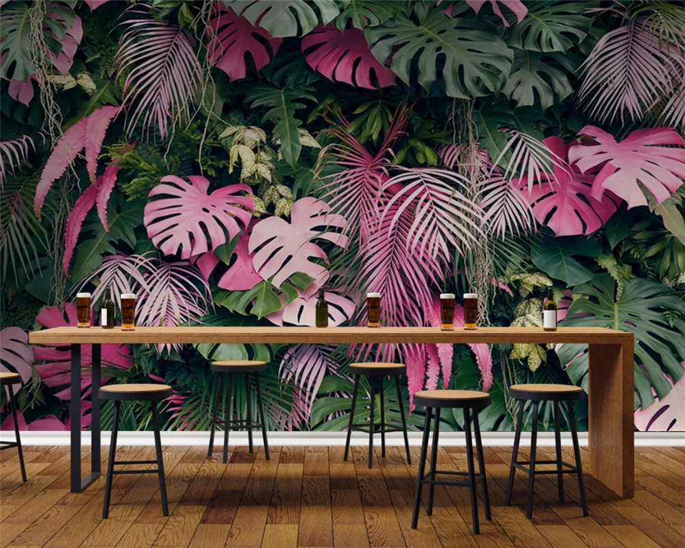 beibehang papel de parede Custom modern fashion wallpaper pink green tropical rainforest plant background wall paper