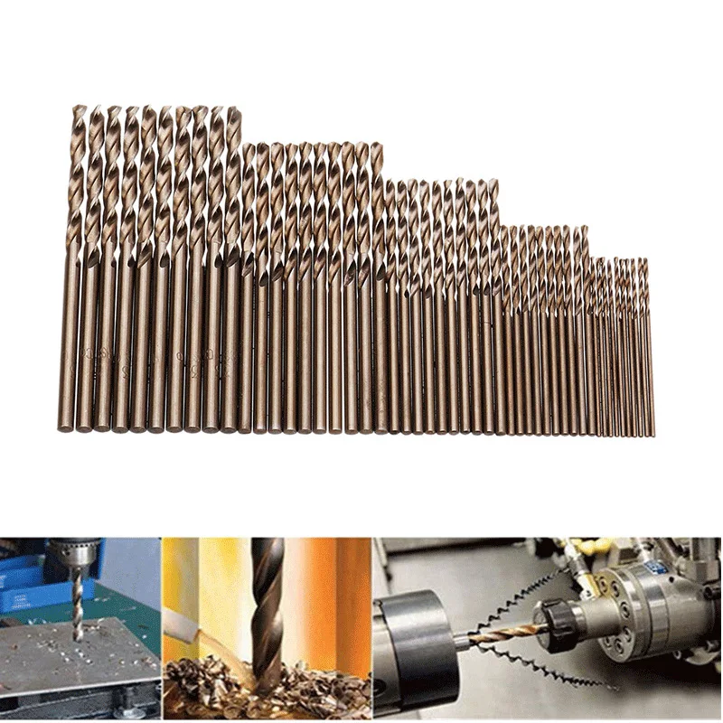 50Pcs Cobalt Coated Drill Bits 6542 High Speed Steel Round Handle Twist Drill Bits Set Tool High Quality Power Tools