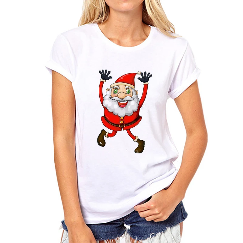 Merry Christmas Girl T Shirt Santa Claus Women Short sleeve Christmas Printed T-Shirt Casual Tops For Ladies Cute