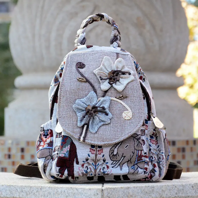 Imagem -02 - Johnature Casual Verão Leve Lona Mochila Feminino Selvagem Bolsas de Viagem Estilo Étnico Floral Mochilas Retro Bolsa Feminina