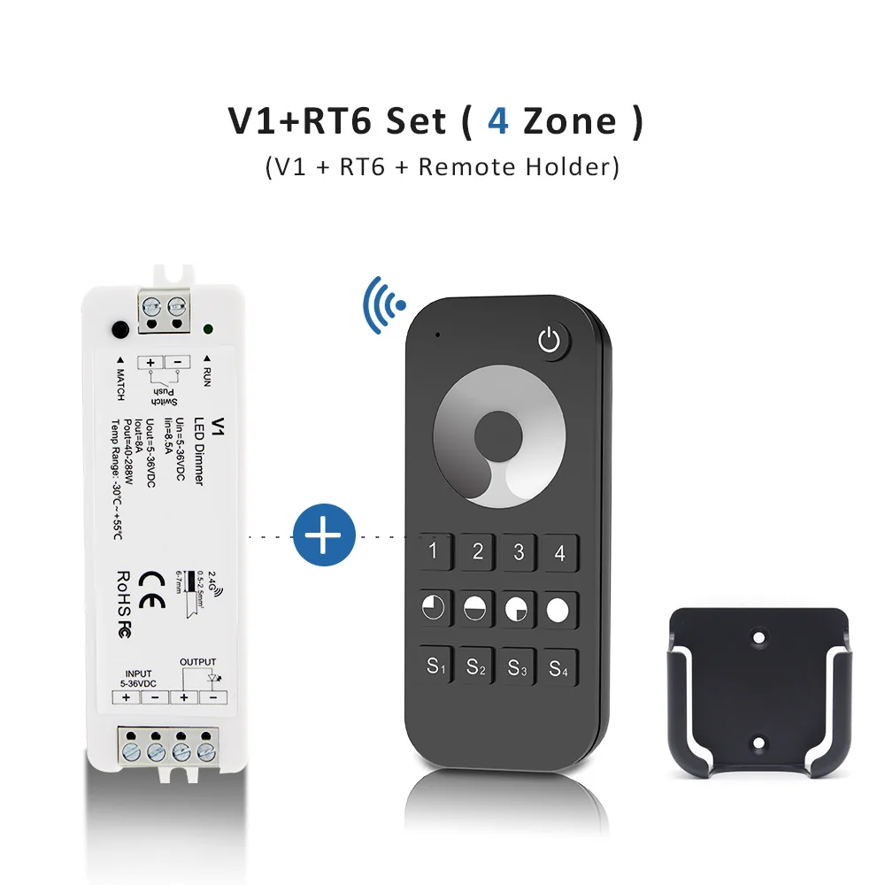 Led Dimmer Rf 12V 24V 36V 5V 1 Tot 8 Zone 2.4G Draadloze Touch Afstandsbediening Dimmer Schakelaar Voor Enkele Kleur Ledstrip Licht