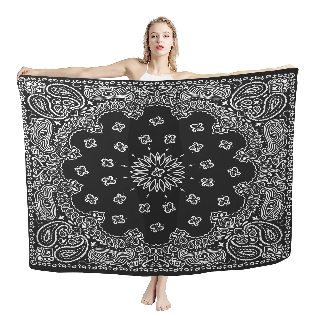 POD Summer Womens Outdoor Beach Sunscreen Lavalava Sarong Scarf Polynesia Tribal Style Bandana Print Lady Shawl Scarf Print On