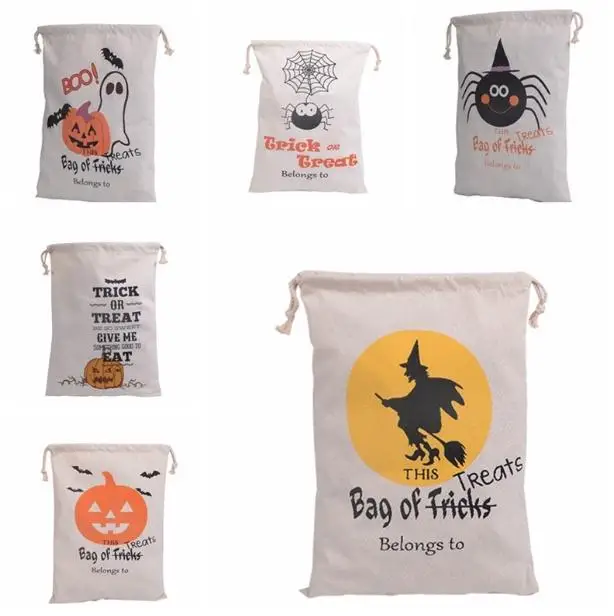 

Cotton Canvas Halloween Sack Children favor Gifts Candy Gifts Bag Party Pumpkin Spider treat or trick Drawstring Bags SN2022