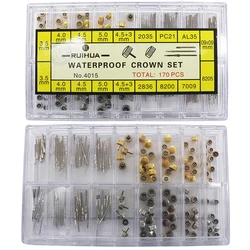 170pcs/box Watch Crown Watch Stem Parts Kit Stainless Steel Flat Cap Watch Crown 2836 8200 7009 PC21 AL35 Watch Stem Parts