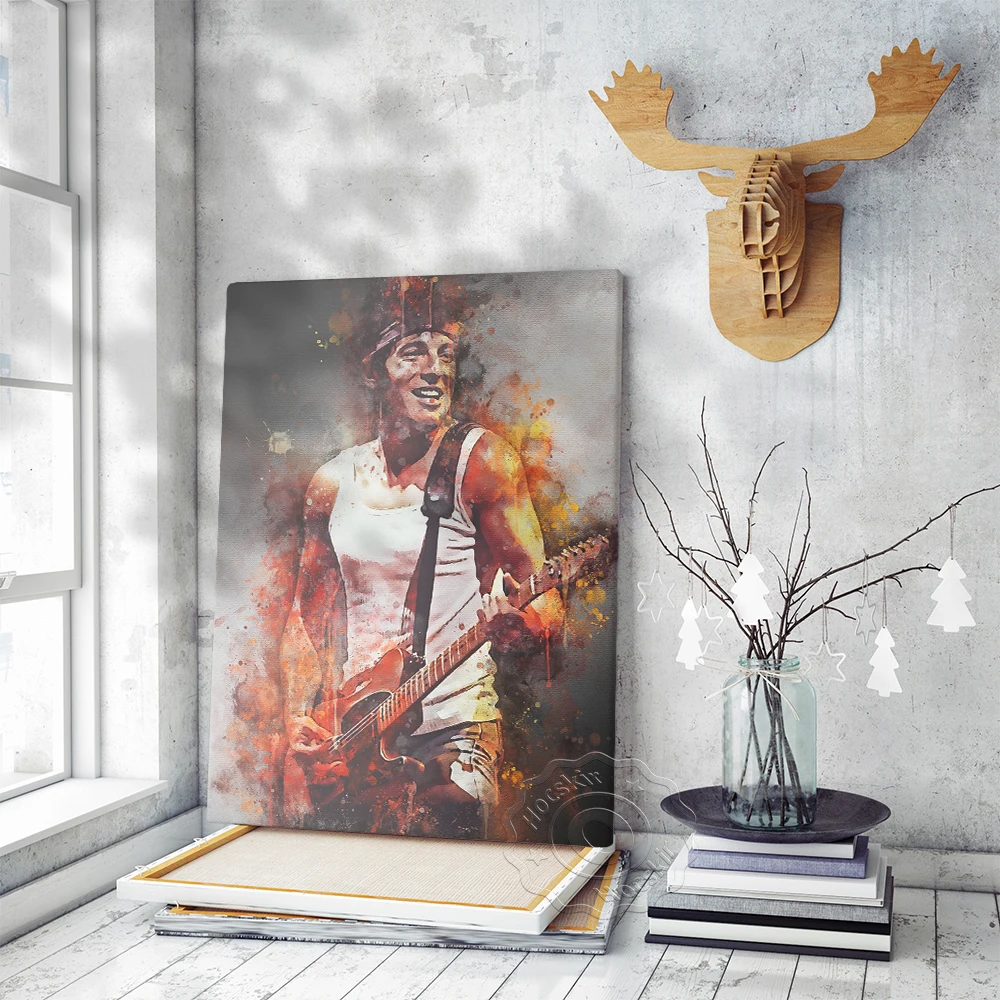 America Rock Guitarist Bruce Springsteen Poster, Heartland Rock Music The Boss Watercolour Art Prints, Fans Collecting Mural