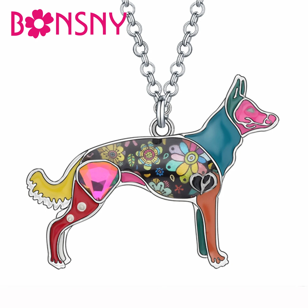 

Bonsny Enamel Alloy Belgian Shepherd Dog Necklace Standing Animal Pendant Chain Choker Jewelry For Women Girls Gifts Accessories