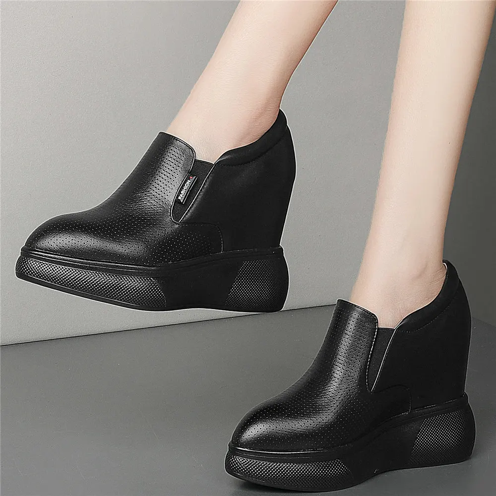 

Fashion Sneakers Women Breathable Genuine Leather Wedges High Heel Pumps Female Pointed Toe Platform Ankle Boots Casual Shoes