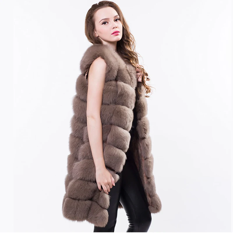 

Harppihop 88cm long natural fox fur vest fashion sleeveless fur jacket coat warm female slim park jacket