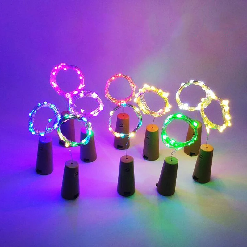 2m 20led Wine Bottle Lights Cork Battery Powered Starry Diy Christmas String Lights for Party Halloween Wedding Decoracion