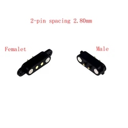 1-3 Pair Spring-Loaded Magnetic Pogo Pin Connector 2 Pole Pitch 2.8 MM Through Hole Male Female 2A 36V DC Power Charge Probe