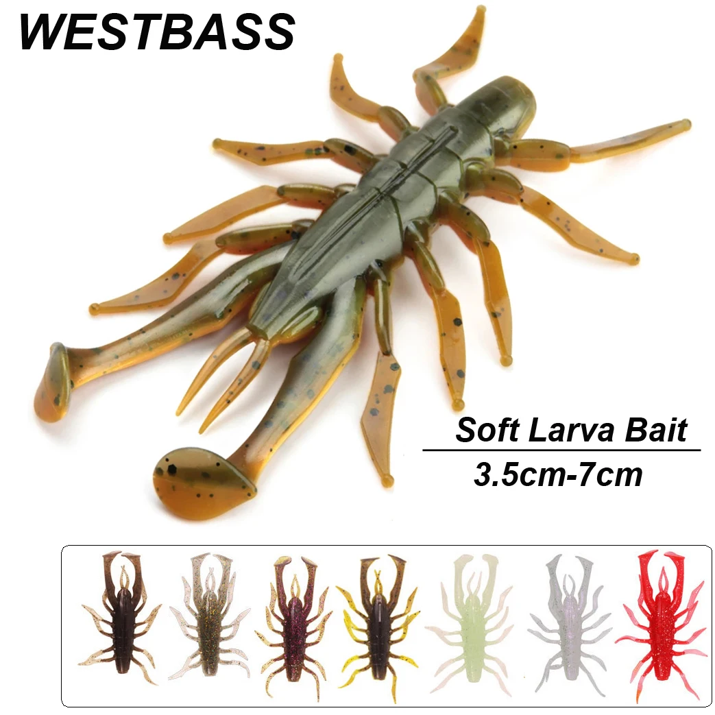 WESTBASS 4 szt. Miękkie przynęty kąpielowe 3.5cm-7cm silikonowe stworzenie przynęty na owady gumowe woblery na krewetki Lilelike przynęty wędkarskie Isca Pesca