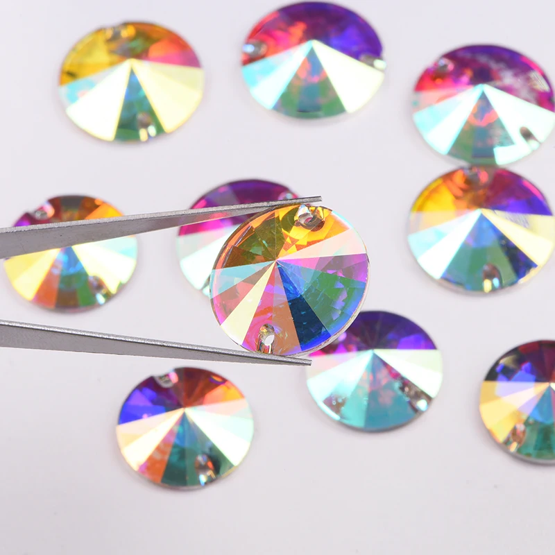 Round Rivoli Crystal AB Resin Sew On Rhinestones Flatback Resin Sew On Rhinestone стразы For DIY Clothes Accessories B2600