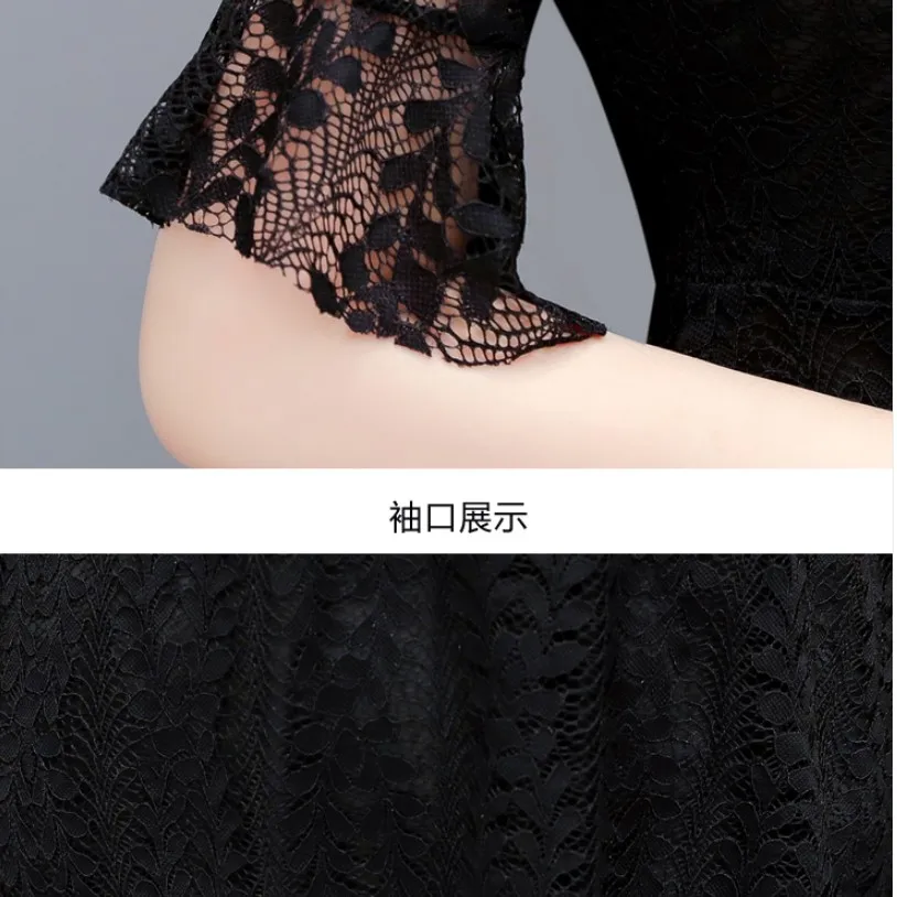 2020 Cute Black Lace Peplum Tops Hot Sales Women Office Lady European Fnioevdrs Sheer Hollow Out Lace Beaded Blouse Tunic m108