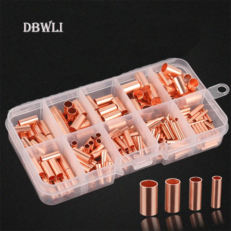 210PCS  GT Copper connecting pipe wire joint small copper tube  Terminal Cable Lug diameter 1.5-8mm  with heat shrink tube plier