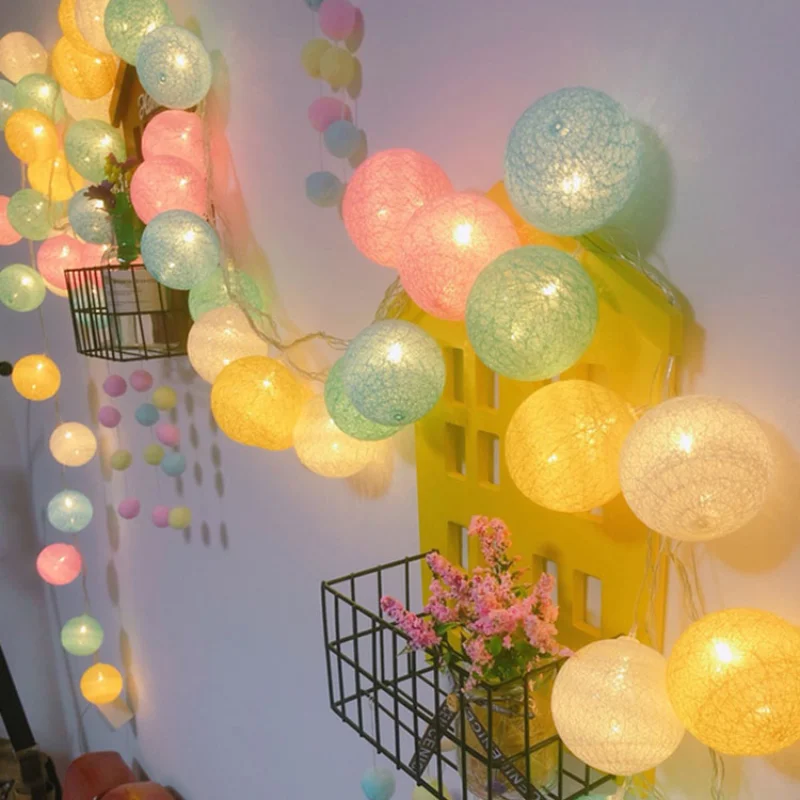 3M 20 LEDS Cotton Ball Garlands Fairy Lights String Christmas Decor Outdoor Navidad Garden Lights Street Garlands New Year Gifts