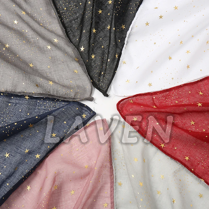 New Arrival Cotton Hijab Scarf Glitter Golden Star Plain Shawl Soft Scarves Women Muslim Turban Solid Headscarf Bandana 180*75cm